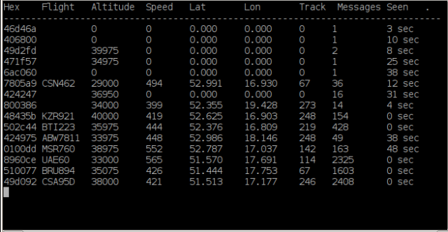 dump1090 with --interactive